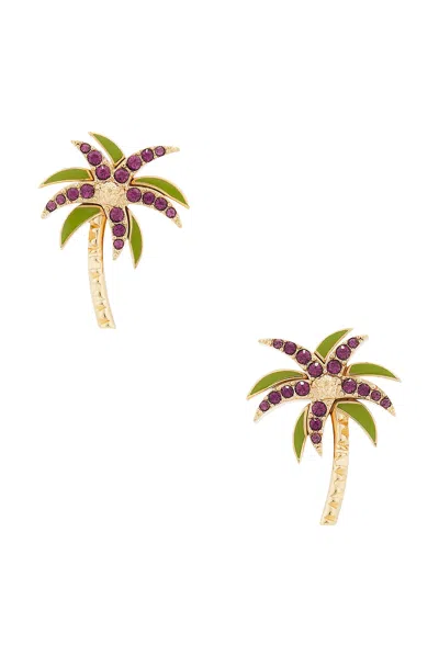Versace Palm Earrings In  Gold  Purple  & Green