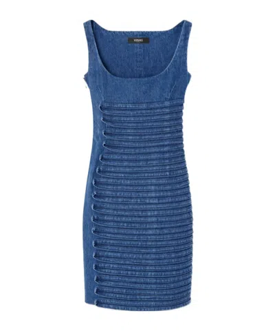 VERSACE VERSACE PANELLED DENIM MINI DRESS