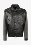 Versace Panelled Button-down Leather Jacket In Black