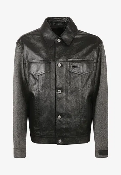 VERSACE PANELED LEATHER JACKET