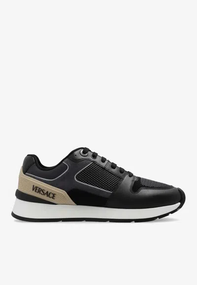 Versace Paneled Low-top Sneakers In Black