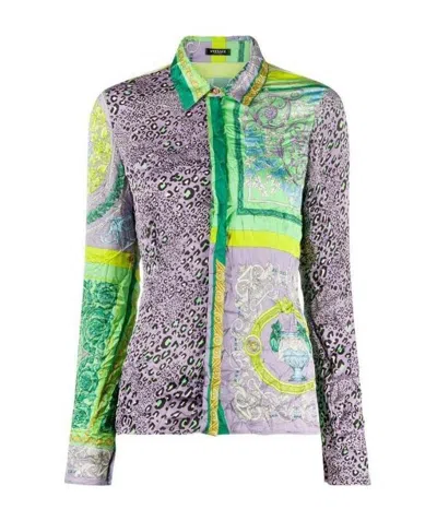 Versace Panelled Contrast Satin-style Shirt In Multicolor