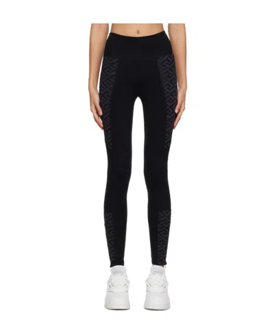 Versace Panelled-monogram Leggings In Black