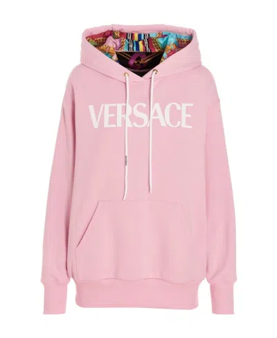 VERSACE VERSACE LOGO PRINTED DRAWSTRING HOODIE