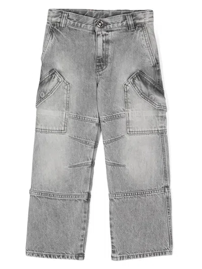 Versace Panelled Straight-leg Cargo Jeans In Gray