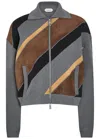 Versace Suede Patchwork Zip Jacket In Gray