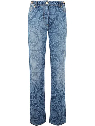 Versace Pant Denim Laser Stone Wash Baroque Series Denim Fabric With Special Treatment Clothing In Blue