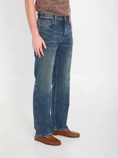 Versace Straightleg Stonewashed Cotton Denim Jeans In Blue