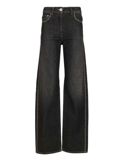 Versace Pant Denim Stone Washed Black With Studs Jeans Black