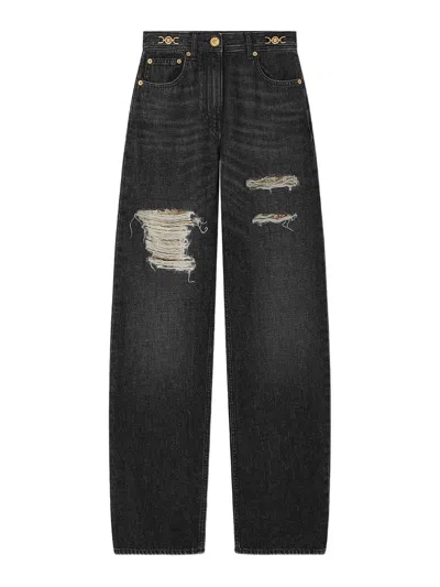 Versace Pantalone In Denim In Black