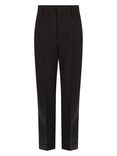 Versace Tailored Pressed Creases Wool Mohair Trousers In Black