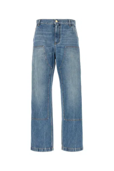 Versace Stone Wash Denim Trousers Contrast Stitching In Blue