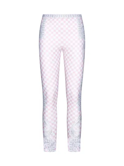 Versace Trousers In Pastel Pink + White + Silver