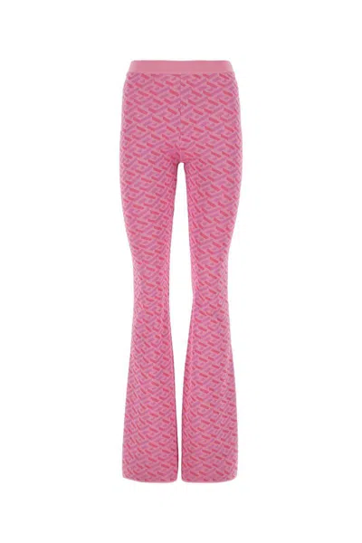 Versace Jacquard Pants With Greek Print In Rosa