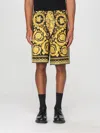 Versace Knee-length Black And Gold Silk Shorts With Barocco Print In Yellow