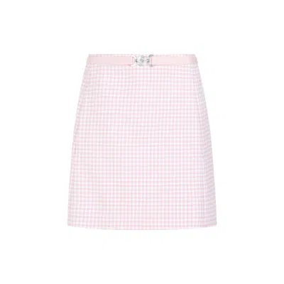 Versace Pastel Pink Virgin Wool Vichy Mini Skirt In White
