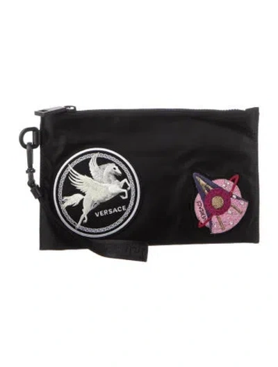 Pre-owned Versace Patch Cosmetic Pouch In Black