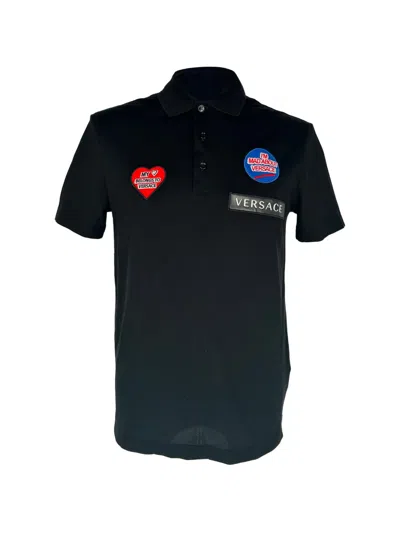 Pre-owned Versace Patched Polo Shirt In Black