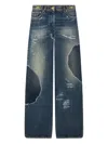 Versace Distressed Patchwork High-rise Wide-leg Jeans In Blue