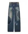 Versace Distressed Patchwork High-rise Wide-leg Jeans In Blue