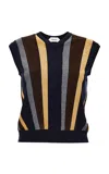Versace Patchwork Knit & Leather Top In Blue