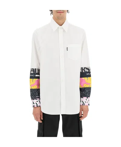 Versace Patchwork Logo Button-down Shirt In White