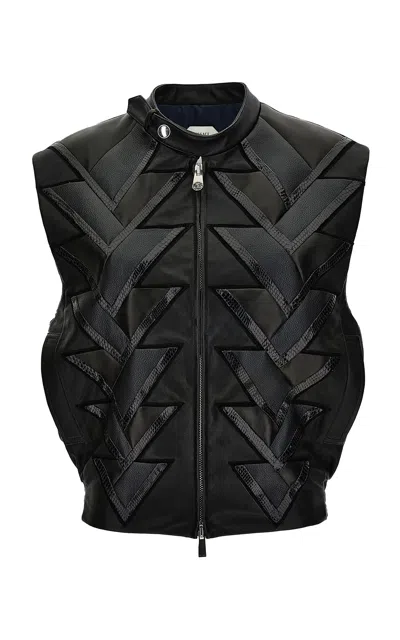 Versace Patchwork Nappa Leather Vest In Black