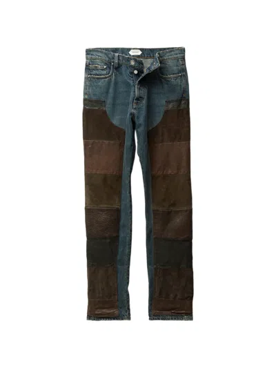 Versace Leather Patchwork Straight Jeans In Multi