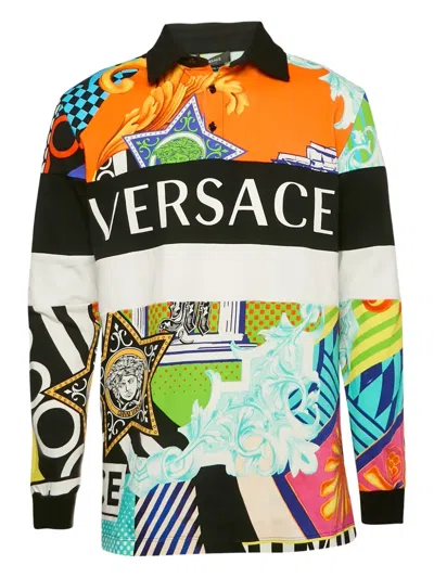 Pre-owned Versace Patchwork-print Polo Shirt In Orange