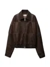 Versace Brown Blouson Leather Patchwork Cropped Jacket In Brown