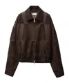 Versace Brown Blouson Leather Patchwork Cropped Jacket In Brown