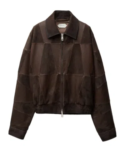 VERSACE VERSACE GEOMETRIC PANELLED LEATHER JACKET