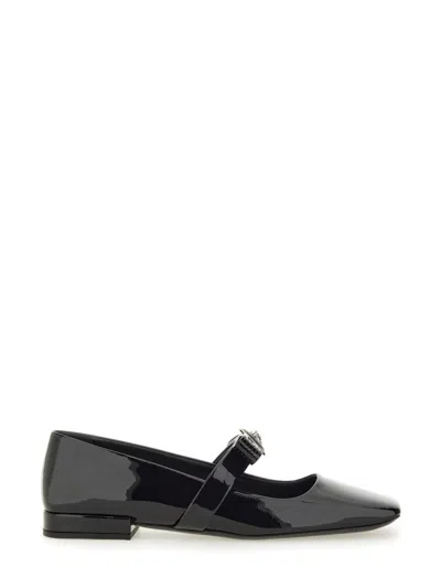 Versace Patent Leather Ballerina Flats With Ribbon Detail In Black