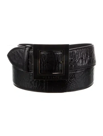 Pre-owned Versace Patent Leather Belt In Black