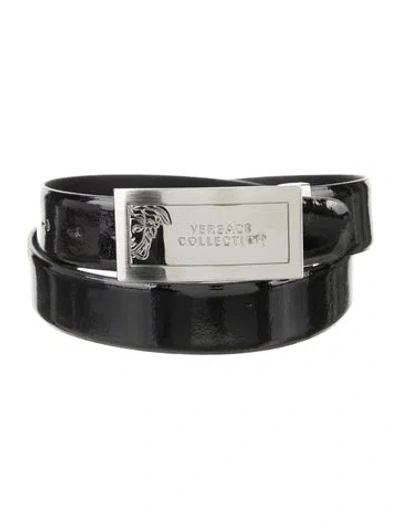 Pre-owned Versace Patent Leather Belt In Black