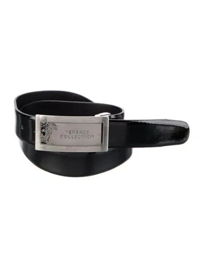 Pre-owned Versace Patent Leather Belt In Black