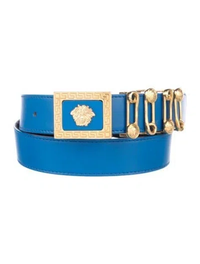 Pre-owned Versace Patent Leather Belt Kit In Blue