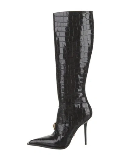 Pre-owned Versace Patent Leather Boots In Black