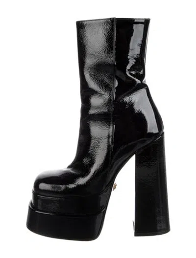 Pre-owned Versace Patent Leather Boots In Black