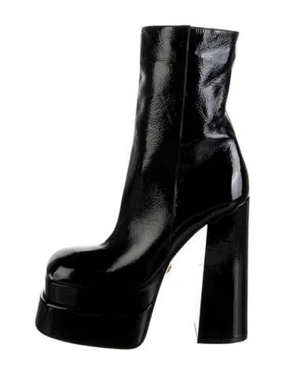 Pre-owned Versace Patent Leather Boots In Black