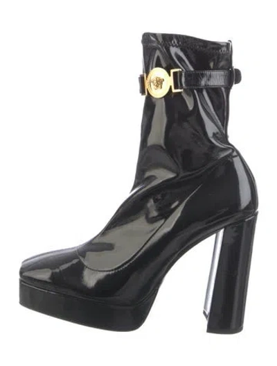 Pre-owned Versace Patent Leather Boots In Black
