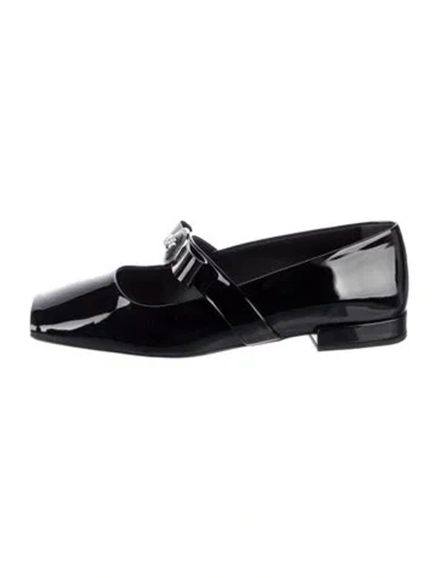 Pre-owned Versace Patent Leather Bow Accents Mary Jane Flats In Black