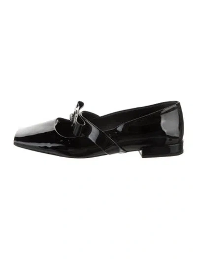 Pre-owned Versace Patent Leather Bow Accents Mary Jane Flats In Black