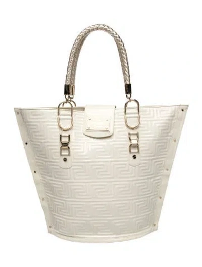 Pre-owned Versace Patent Leather Bucket Bag In Neutral