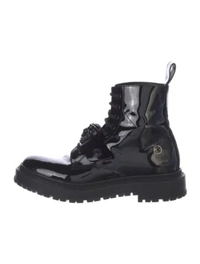 Pre-owned Versace Patent Leather Combat Boots In Black