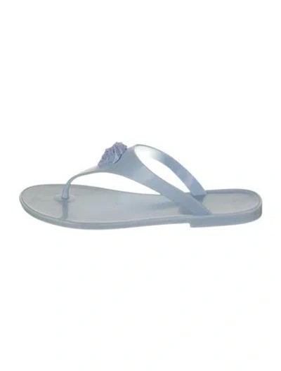 Pre-owned Versace Patent Leather Flip Flops In Blue