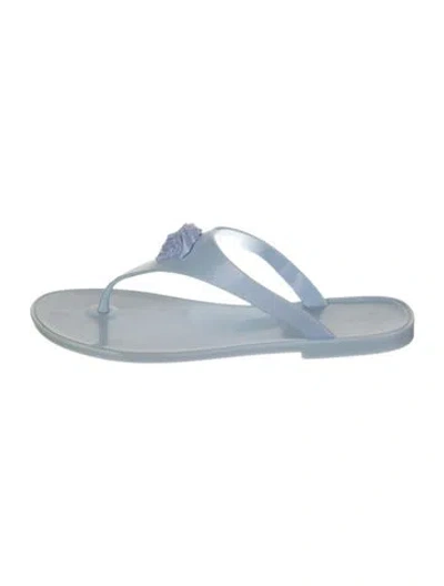 Pre-owned Versace Patent Leather Flip Flops In Blue