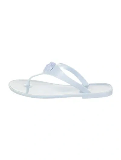 Pre-owned Versace Patent Leather Flip Flops In Blue