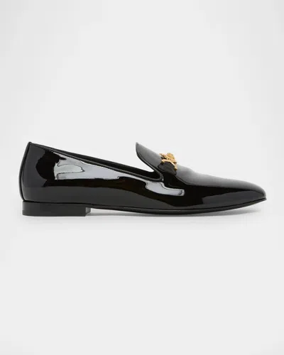Versace Patent Leather Loafers In Black