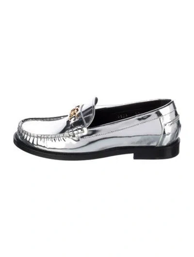Pre-owned Versace Patent Leather Loafers In Silver